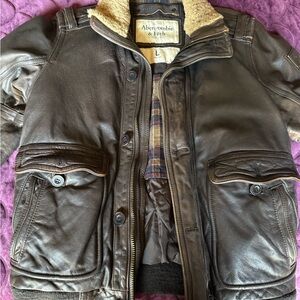 Abercrombie & Fitch Dark Brown Leather Bomber/Military Jacket